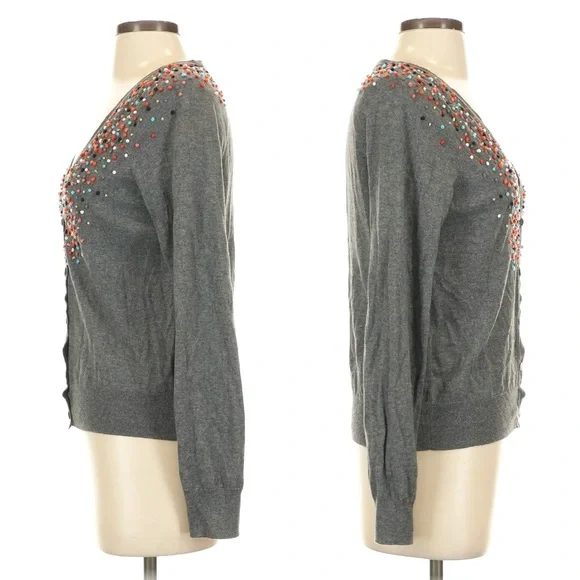 Anthropologie MOTH Gray Pom-Pom Cardigan Sweater Cotton Cashmere Blend Size M - Picture 5 of 11